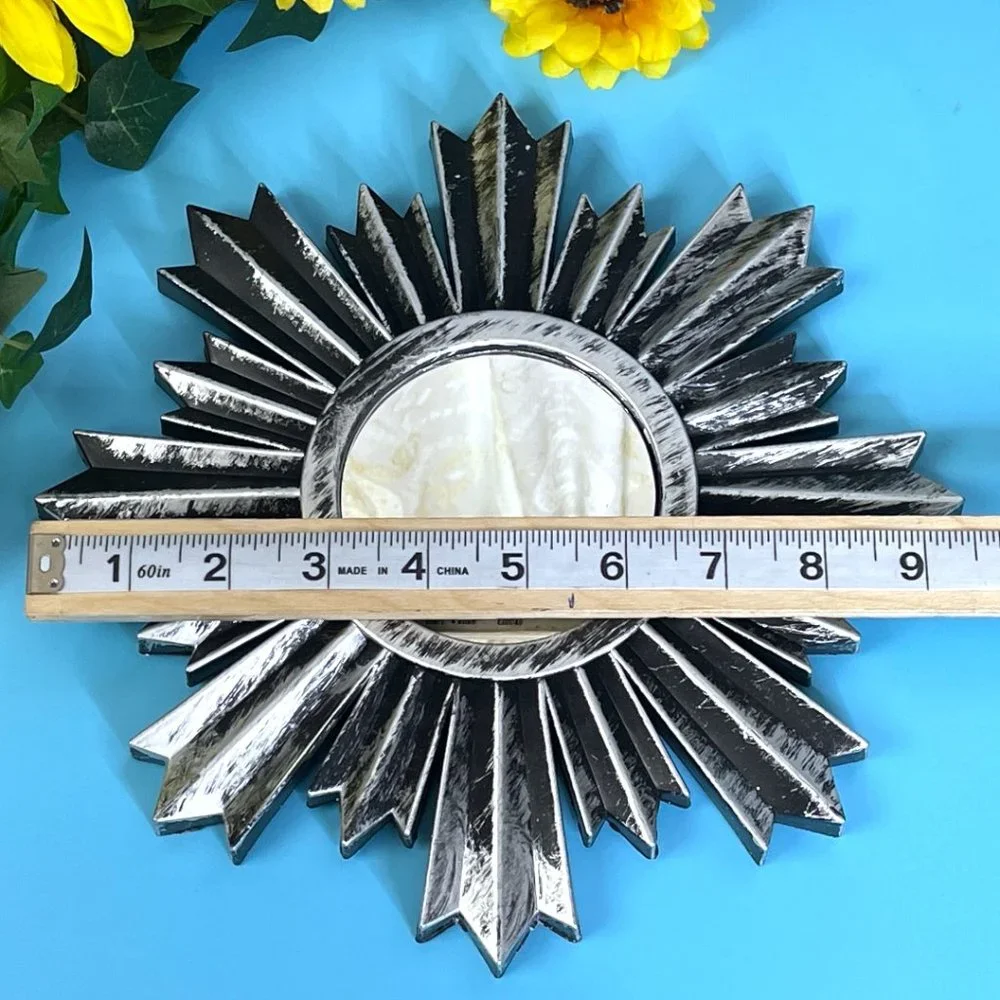 Cute Starburst Accent Mirror Brushed Silver Finish Home Wall Hanging Decor‎